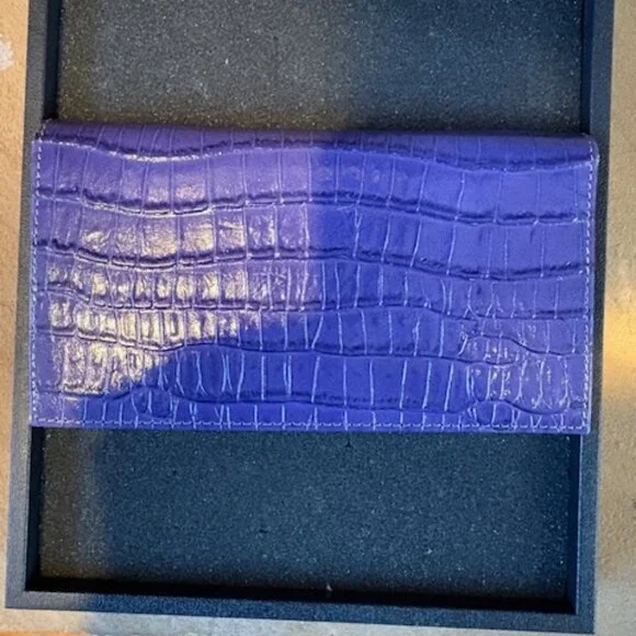 New Old Stock Etienne Aigner 80s 90s Purple Croco Embossed Leather Wallet - Picture 5 of 7